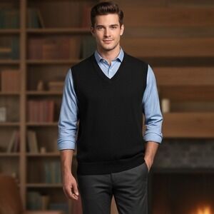 Murano Sweater Vest Men's M Extra Fine Merino Wool Goth Preppy Grandpa Academia